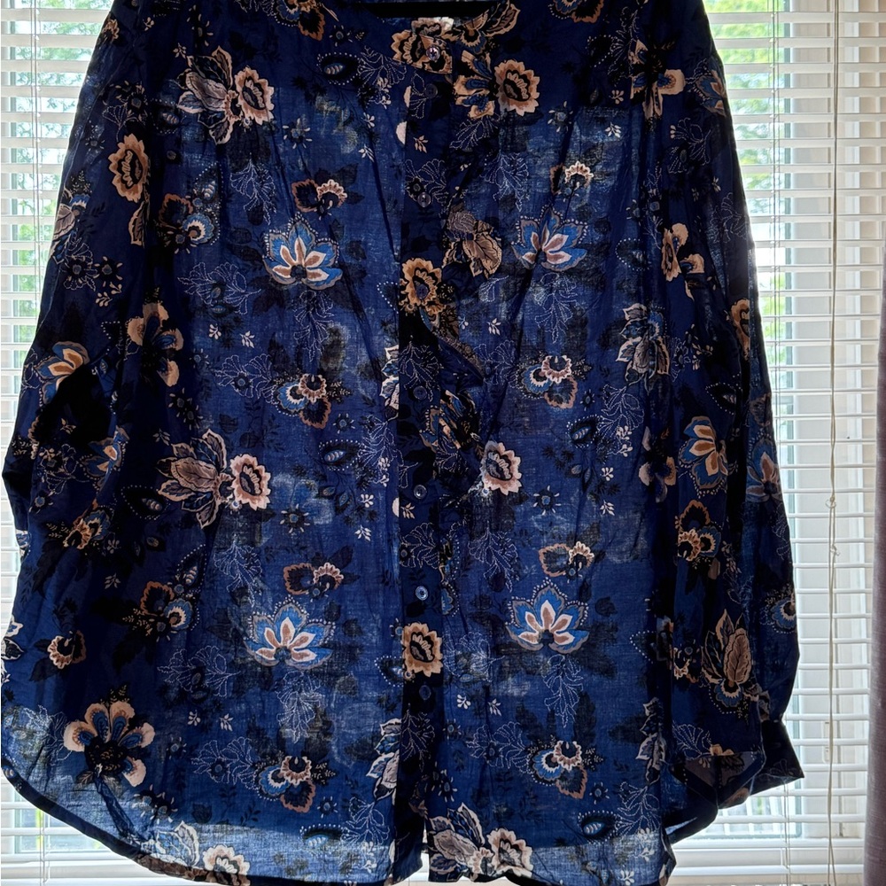 Lane Bryant Blue Brown 3/4 Sleeve Blouse